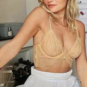 NWT Free People Lucia‎ Underwire Bra Wheat Sunset Tan Lace Sheer Bralette Boho
